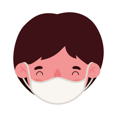 boy head with mask design of medical care and covid 19 virus theme Vector illustration