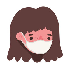 girl head with mask design of medical care and covid 19 virus theme Vector illustration