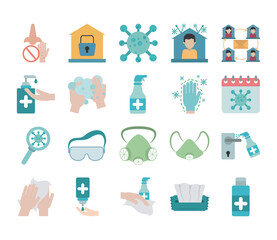 covid 19 coronavirus, prevention outbreak disease pandemic virus icons set flat design icon