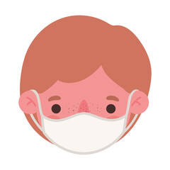 boy head with mask design of medical care and covid 19 virus theme Vector illustration