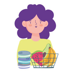 woman with basket food delivery in grocery store