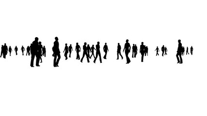 Crowd People Walking 3D Animation Silhouette 4K resolution White Background