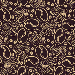 Coffee bean and Coffee cup seamless pattern. Vector illustration