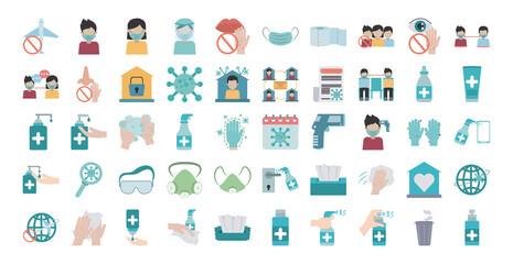 covid 19 coronavirus, prevention outbreak disease pandemic virus icons set flat design icon