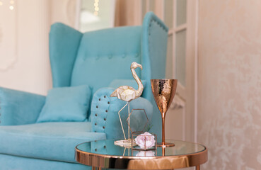 Coffee mirror table in clean modern interior