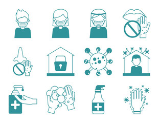 covid 19 coronavirus, prevention outbreak disease pandemic virus icons set line design icon