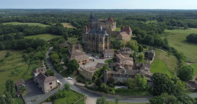Biron castle - aerial lateral travelling