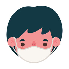 boy head with mask design of medical care and covid 19 virus theme Vector illustration
