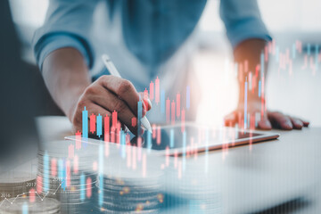 business finance technology and investment concept. Stock Market Investments Funds and Digital...