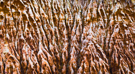 background texture-dramatic colorful cliffs of liquefied sandstone forming rivulets near the Pacific Ocean