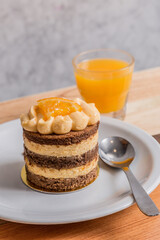 orange and chocolate cake wooden table