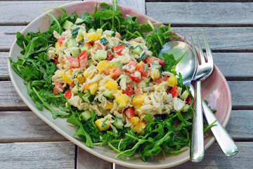 Fresh crab salad over mixed greens