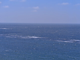 The mediterranean sea at Alexandria, Egypt. Background is a clear blue sky.