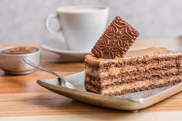 portion of chocotorta with coffee