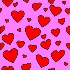 seamless endless pattern of red hearts of different sizes on a pink background for themes love Valentine's day March eighth wedding