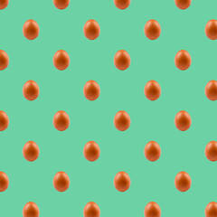 Brown eggs seamless pattern isolated on green background