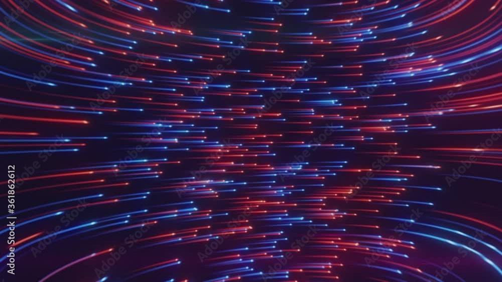 Poster abstract neon background from light lines swirling in space. seamless loop 3d render