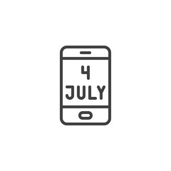 4th july American Independence day line icon. linear style sign for mobile concept and web design. Smartphone with 4th july day outline vector icon. Symbol, logo illustration. Vector graphics