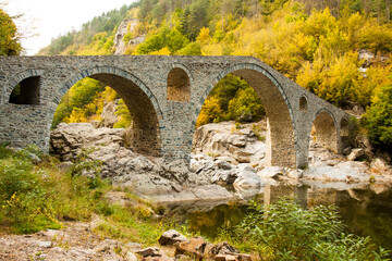 Fototapeta na wymiar Devil bridge, bridge 16th century in Rhodope hills, Rhodope, Bulgaria