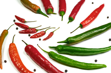 close-up hot pepper chilli large and small in a circle on top of the side
