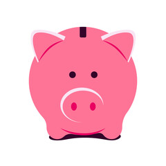 Pink ceramic piggy bank, money box for savings. Vector illustration isolated on a white background.