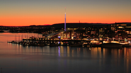 Oslo night city skyline photo, Oslo Norway