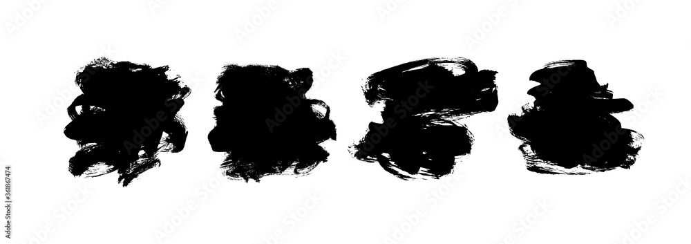 Poster vector black paint, ink brush strokes and shapes collection. dirty grunge design element, box or bac