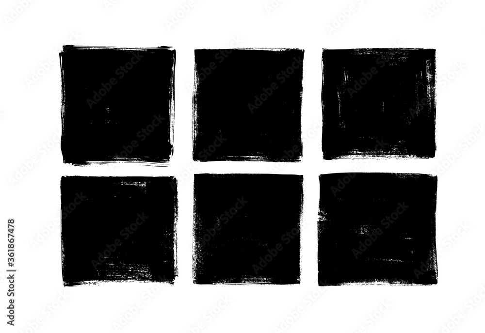 Wall mural set of grunge square template backgrounds. vector black painted squares or rectangular shapes.