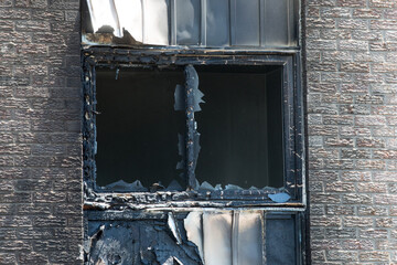 Burned window after building fire.