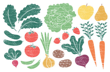 Grunge farm produce set with wood texture