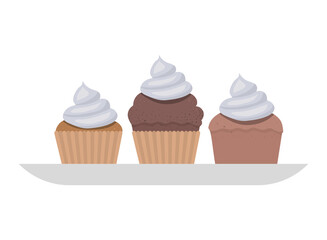 Cupcakes on plate design, Muffin dessert sweet and food theme Vector illustration