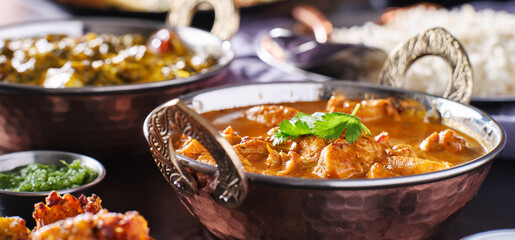 indian chicken tikka masala curry in balti dish