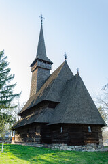 Fototapeta na wymiar Old rustic wooden orthodox church in Transylvania, Romania