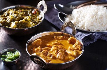 indian chicken tikka masala curry in balti dish