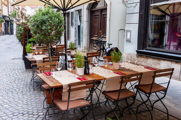 street cafe near the river in the city of Ljubljana