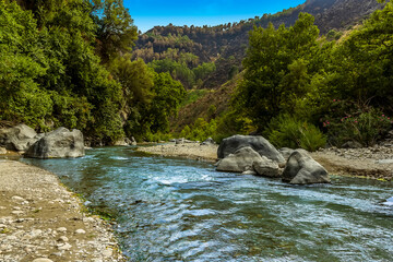 Naklejka na ściany i meble The Alcantara river downstream from the gorge near Taormina, Sicily in summer