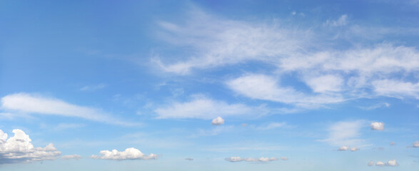 Bright sky background with few cirrus clouds above and small ones in lower part