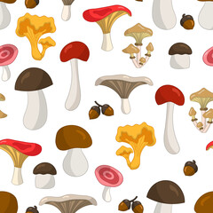 Vector seamless pattern with edible mushrooms