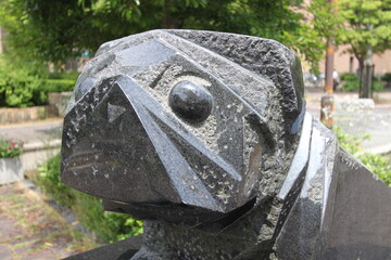 Funny statue of a Pug closeup in Fukuoka Japan