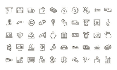 bundle of money currency set icons