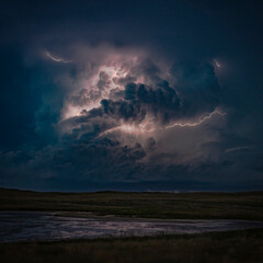 Naklejka na ściany i meble Lightning, Thunder and Severe Weather Over Bodies of Water on the Greta Plains