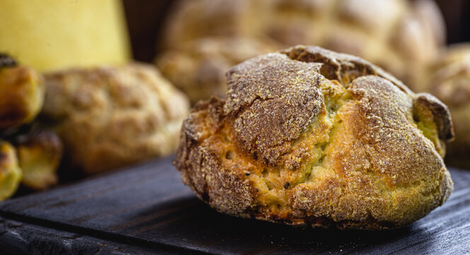 homemade mini bread called broa or broinha, made in brazil with corn or fuba.