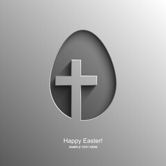 Easter card in the shape of an egg with the image of a Christian cross, Easter background