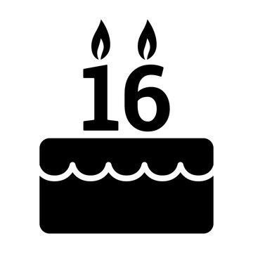 Sweet 16 / sixteen birthday cake for celebration flat vector icon for food apps and websites