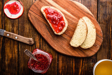Toast with homemade raspberry jam