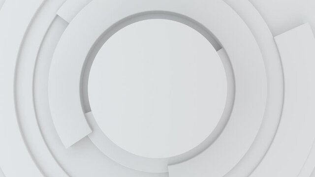 4K Abstract animation loop digital future concept mock up. Circle white gray Hi-tech background with rotating parts. Business 3d pie chart graph for corporate animation and Presentations. 3d rendering