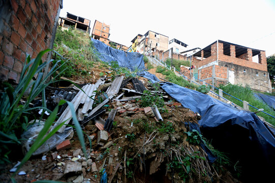 salvador, bahia / brazil - september 15, 2015: View of the hillside in the Morro do Marotinho community, in the Bom Jua neighborhood in the city of Salvador. On site 4 people died in a landslide. 