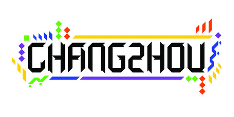 Colorful vector logo of the city of Changzhou, China on white background in a geometric, playful style. The abstract Asian ornament represents Chinese tourism, a dynamic, innovative colorful culture.