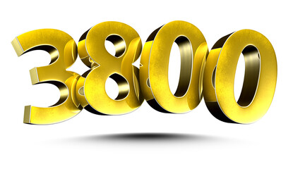 3D illustration Numbers 3800 Gold isolated on a white background.(with Clipping Path)