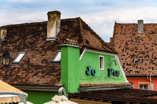 SIGISOARA, ROMANIA - JUNE 4, 2017: Architecture of the historic centre of Sigisoara, Romania. UNESCO World Heritage